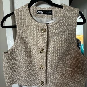 Zara Beige Textured Sleeveless Top